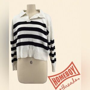 Le Lis Black and White Striped Crew Neck Sweater